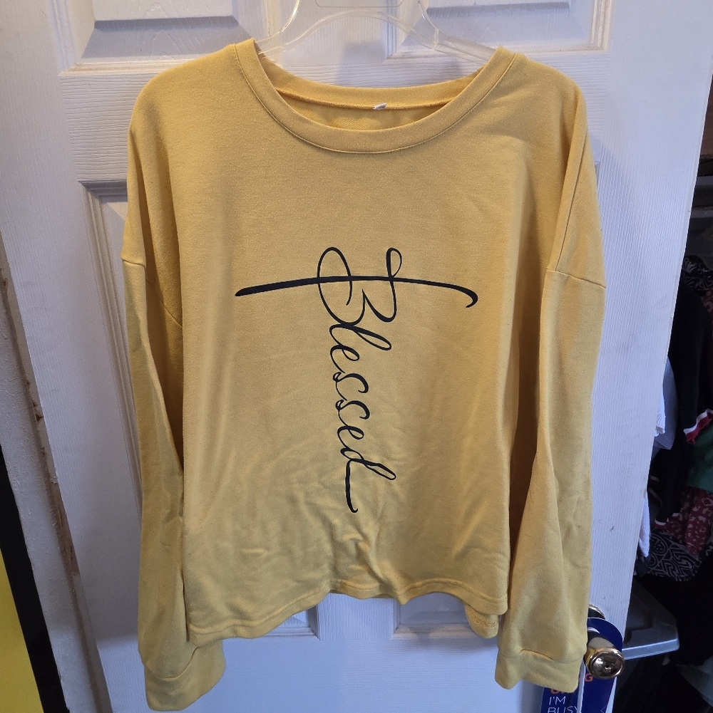 Yellow Long Sleeve 'Blessed' Sweatshirt
